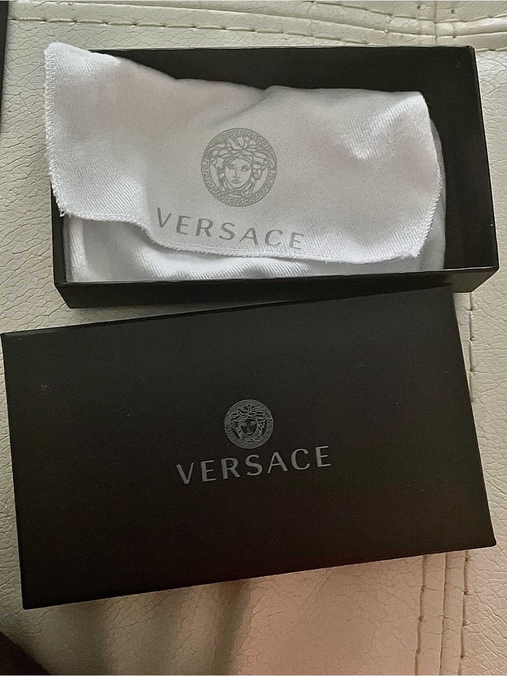 Authentic SMALL Versace Black Logo Box with White versace Cloth